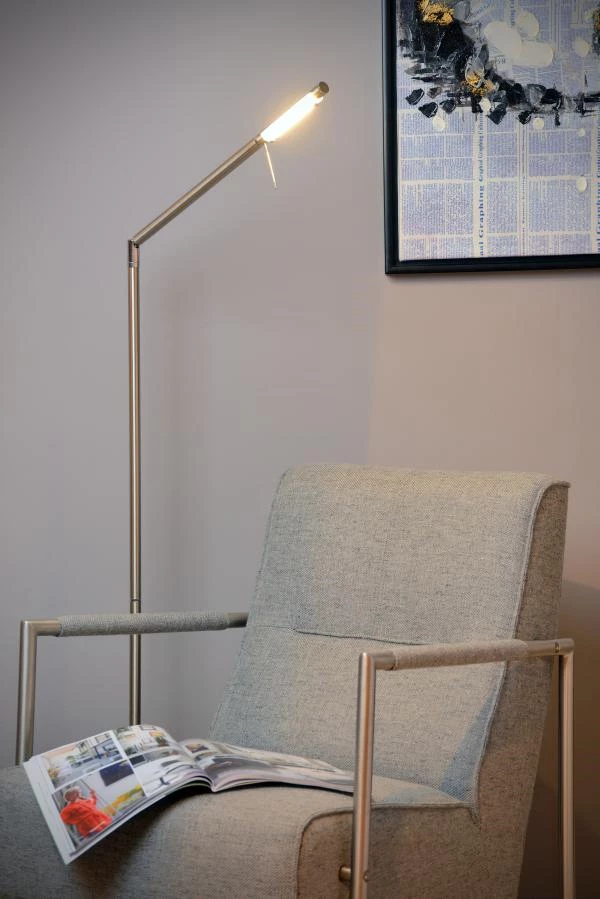 Lucide BERGAMO - Leeslamp - LED Dimb. - 1x6,8W 3000K - Mat chroom - sfeer 1